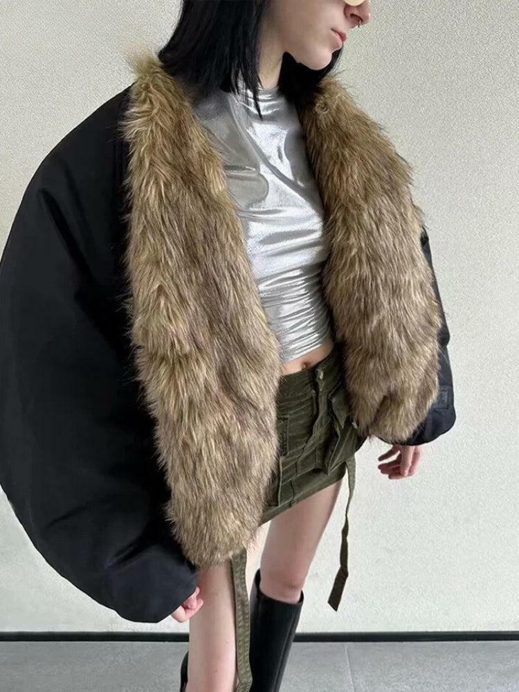 Trendy Faux Fur Puffer Jacket for Y2K Fashion & Grunge Aesthetic Looks