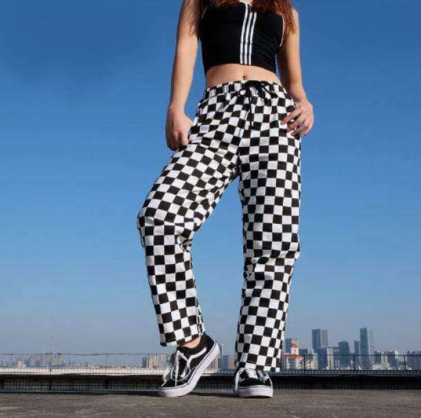 Trendy High Waist Black & White Y2K Pants for Grunge & Coquette Aesthetic