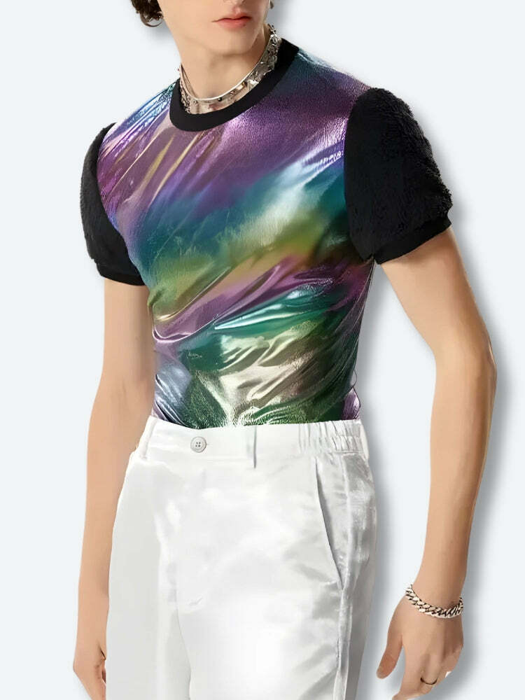 Trendy Hologram Top for Y2K Fashion: Coquette & Grunge Aesthetic