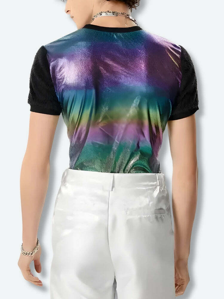 Trendy Hologram Top for Y2K Fashion: Coquette & Grunge Aesthetic