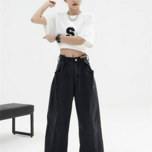 Trendy Low Rise Wide Leg Baggy Jeans for Y2K Fashion & Aesthetic Looks