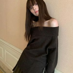 Trendy Off Shoulder Sweater - Y2K Fashion, Grunge Aesthetic, Cute Tops