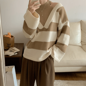 Trendy Open Shoulder Stripe Sweater - Y2K Fashion & Aesthetic Vibes