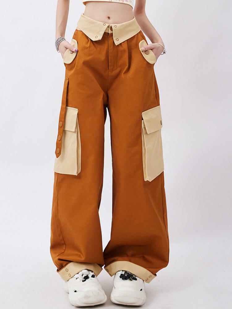 Trendy Orange Wide Leg Cargo Pants for Y2K Fashion & Aesthetic Outfits