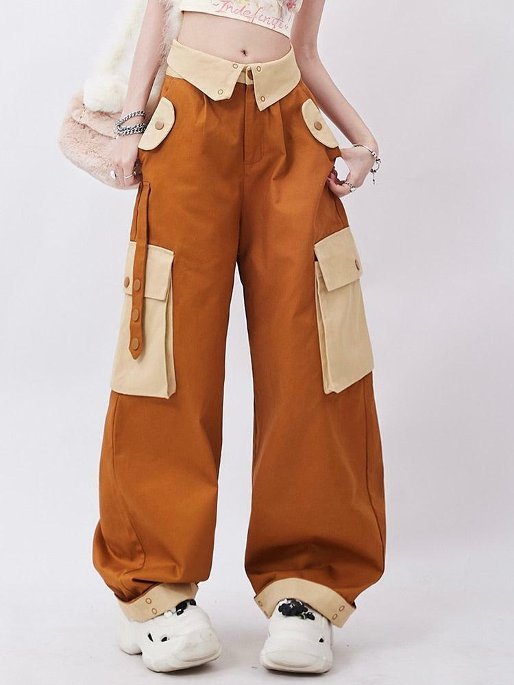 Trendy Orange Wide Leg Cargo Pants for Y2K Fashion & Aesthetic Outfits