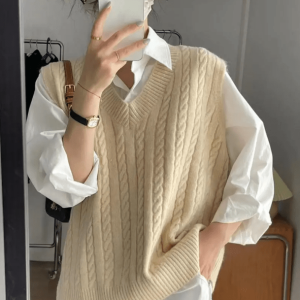 Trendy Oversized Knitted Vest for Y2K Fashion & Aesthetic Outfits