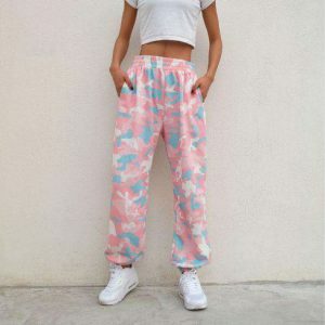 Trendy Pink Camouflage Cargo Pants for Y2K Fashion & Aesthetic Outfits