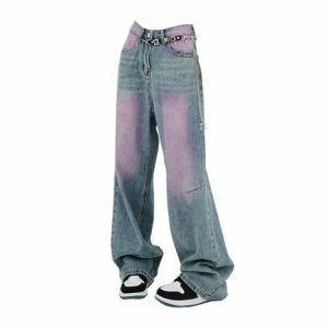 Trendy Pink Tint Baggy Jeans for Y2K Fashion & Aesthetic Outfits