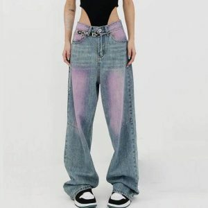 Trendy Pink Tint Baggy Jeans for Y2K Fashion & Aesthetic Outfits