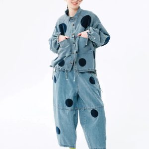 Trendy Polka Dot Denim Jacket - Y2K Fashion & Grunge Aesthetic Style