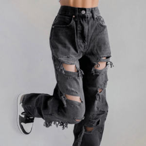 Trendy Ripped High Waist Jeans for Y2K Fashion & Grunge Aesthetic