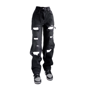 Trendy Ripped High Waist Jeans for Y2K Fashion & Grunge Aesthetic