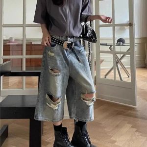 Trendy Ripped Jean Shorts for Y2K Fashion, Grunge Aesthetic & Cute Tops