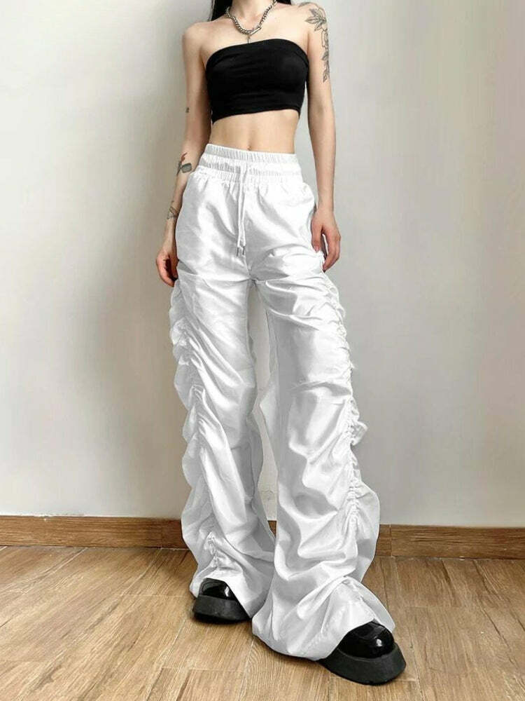 Trendy Ruched Parachute Pants for Y2K Fashion & Grunge Aesthetic