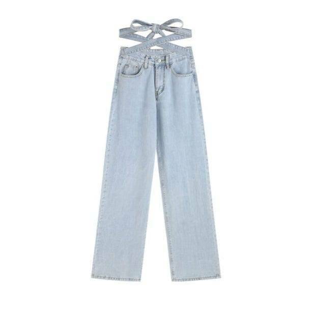 Trendy Y2K Cross Waist Jeans for Grunge & Coquette Aesthetic Looks