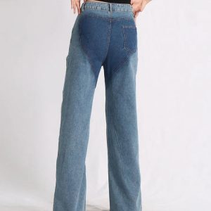 Trendy Y2K Denim Cut Out Jeans for Grunge & Coquette Aesthetic