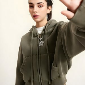 Trendy Y2K Double Zip-Up Cropped Hoodie for Coquette & Grunge Aesthetic