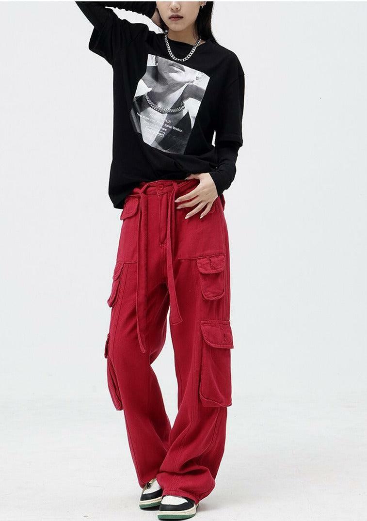 Trendy Y2K Drawstring Belt Cargo Pants for Grunge & Coquette Aesthetic