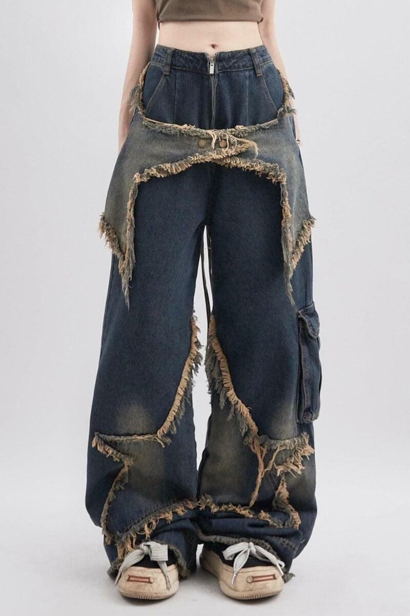 Trendy Y2K Fashion Star Jeans: Grunge Aesthetic & Coquette Style