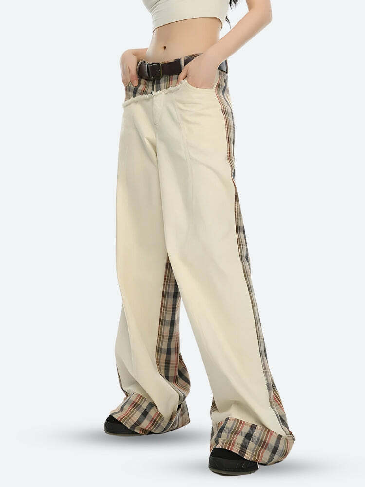 Trendy Y2K Patchwork Pants for Grunge Aesthetic & Coquette Style