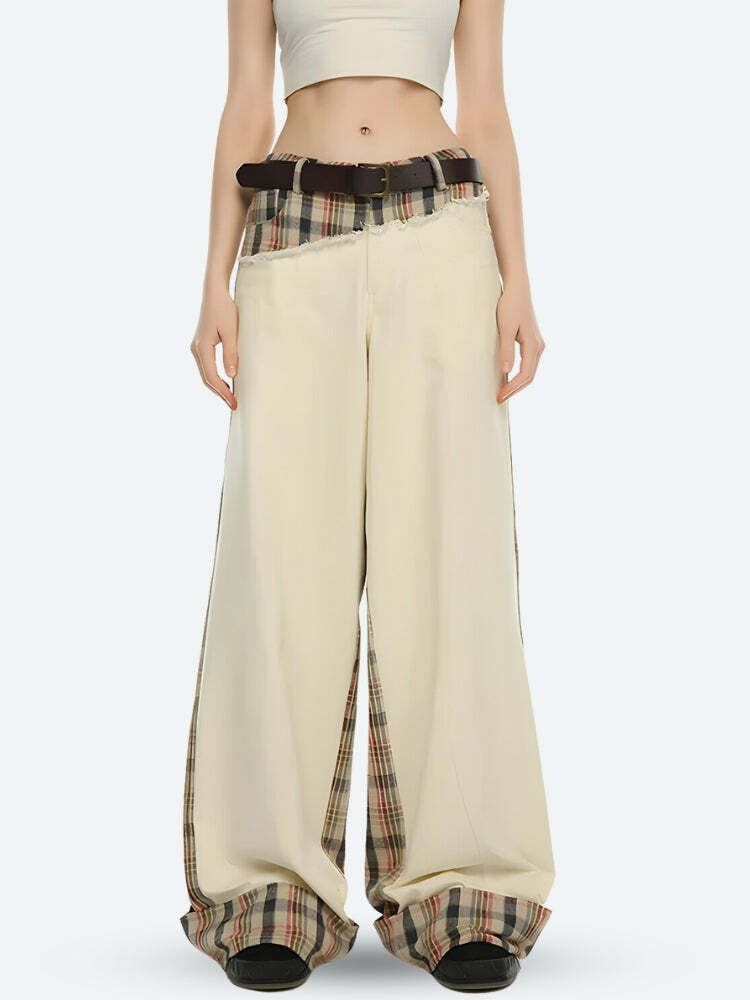 Trendy Y2K Patchwork Pants for Grunge Aesthetic & Coquette Style