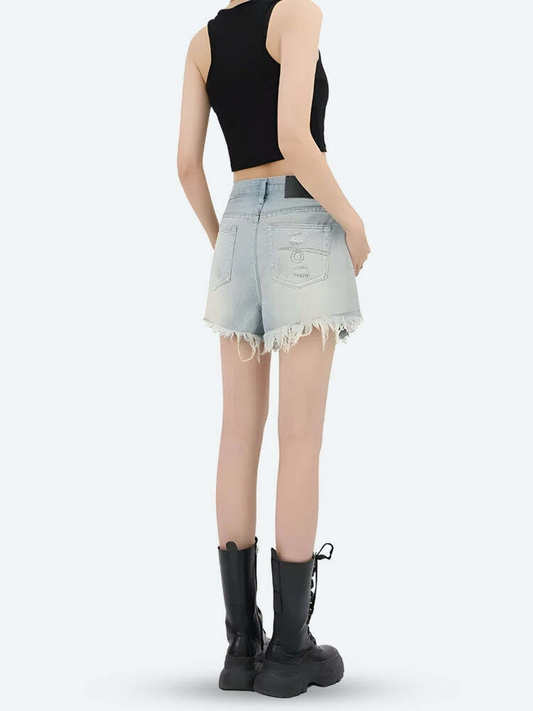 Trendy Y2K Wide Leg Ripped Denim Shorts for Grunge & Coquette Aesthetic