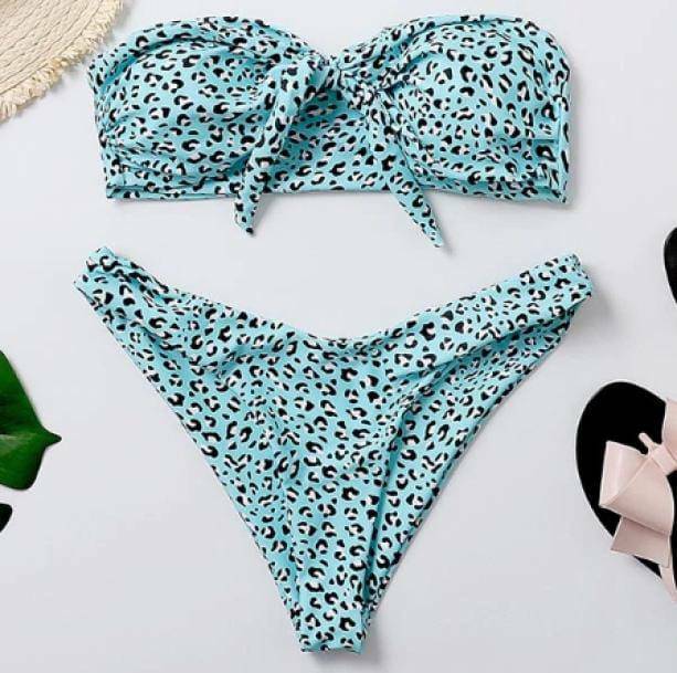 Turquoise Leopard Print Swimsuit - Y2K Aesthetic Swimwear for Summer