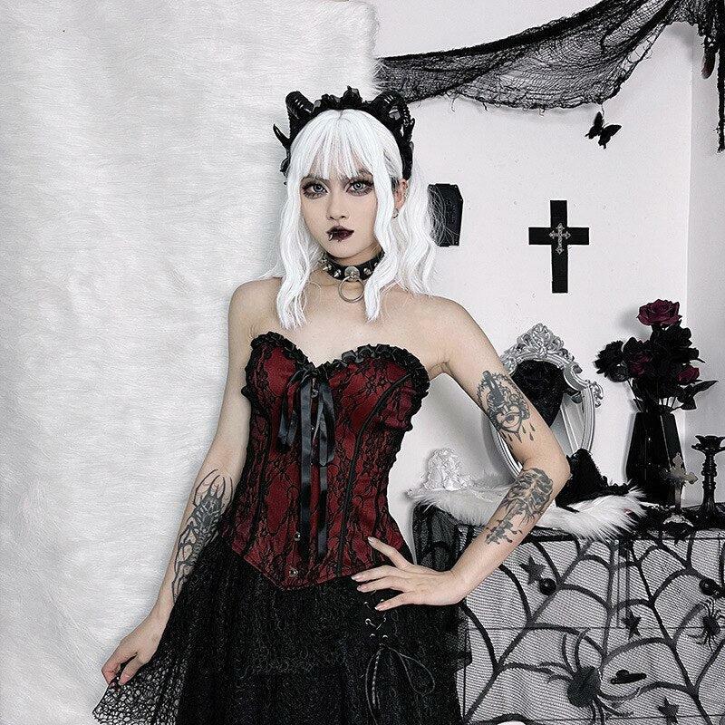 Victorian Goth Ribbon Corset Top - Y2K Fashion & Grunge Aesthetic