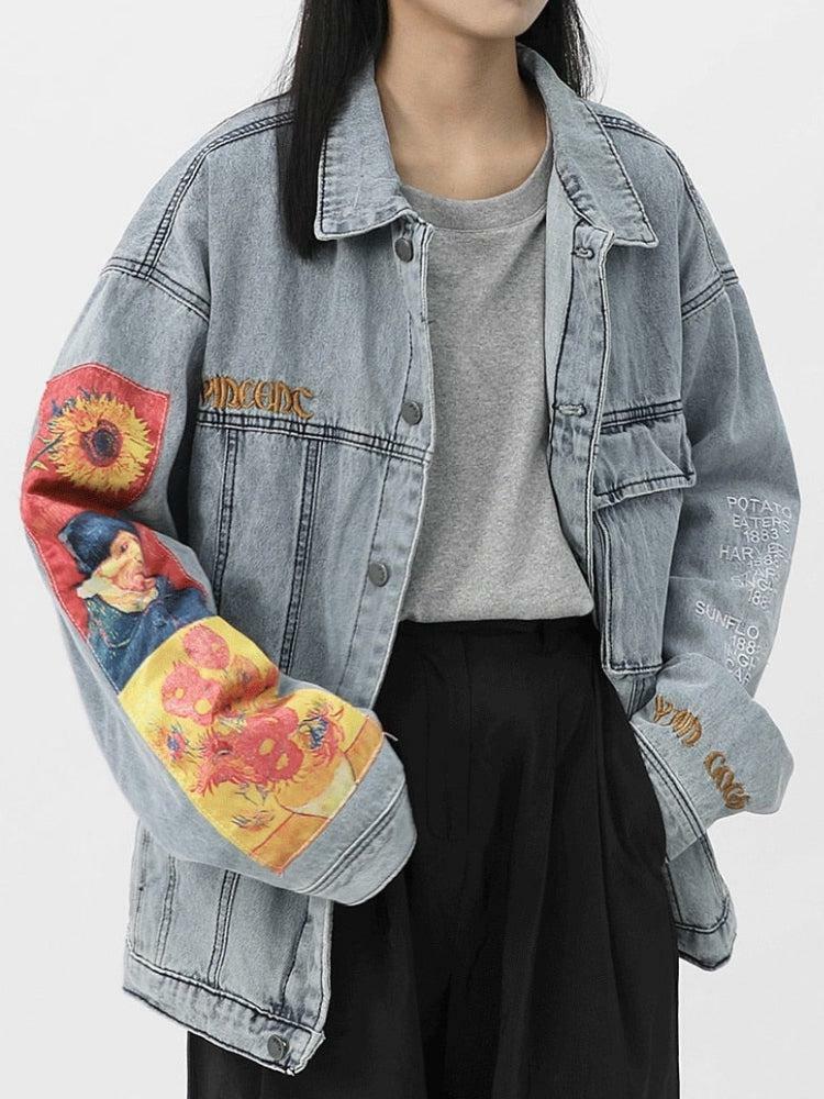 Vincent Van Gogh Denim Jacket - Y2K Fashion with Grunge Aesthetic Vibes