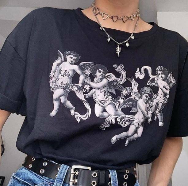 Vintage Angel T-Shirt - Y2K Aesthetic, Cute Tops for Grunge & Coquette