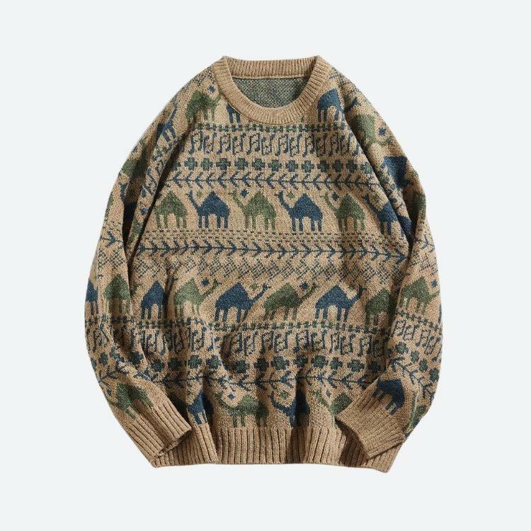 Vintage Camel Knitted Sweater - Y2K Aesthetic Cozy Top for Fall