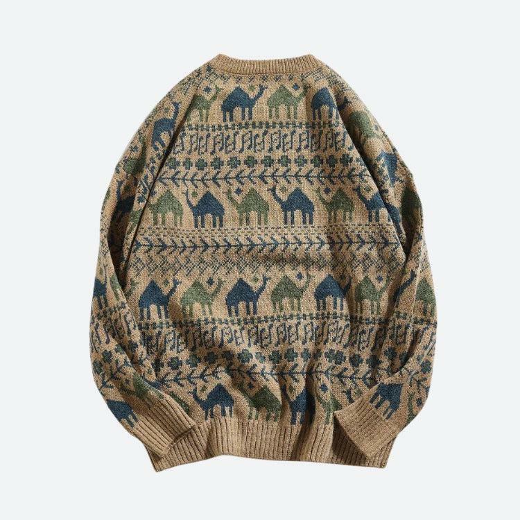 Vintage Camel Knitted Sweater - Y2K Aesthetic Cozy Top for Fall