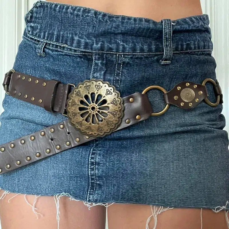 Vintage Ethnic Buckle Belt for Y2K Fashion & Aesthetic Outfits