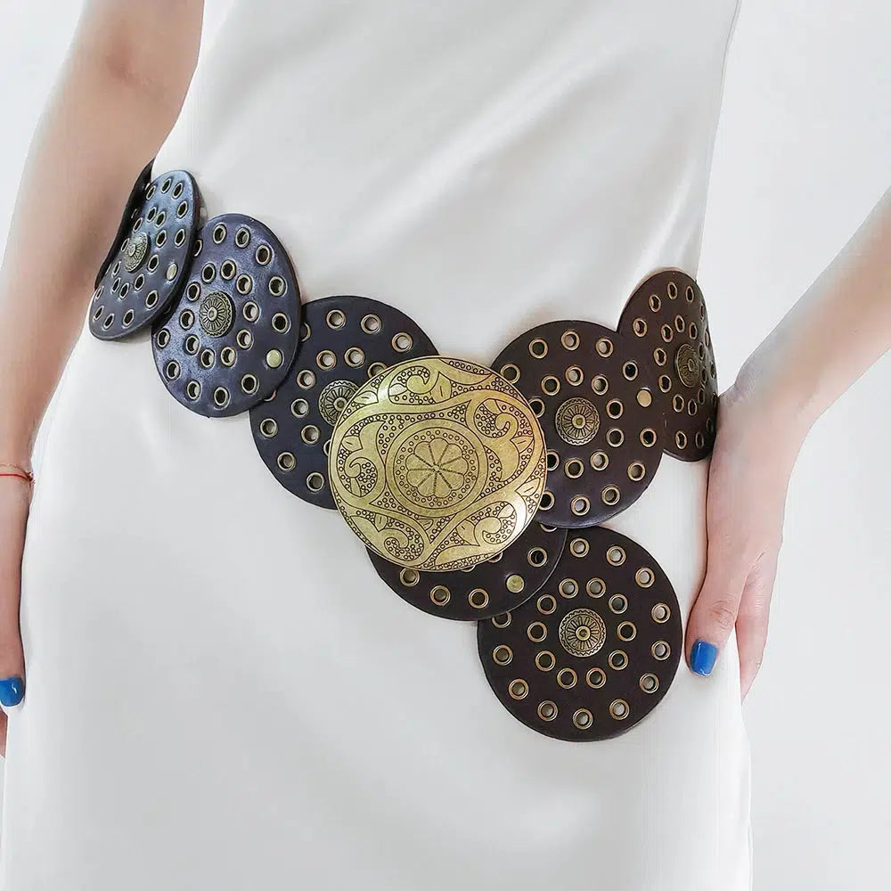 Vintage Ethnic Floral Buckle Belt - Y2K Aesthetic Accessory for Outfits