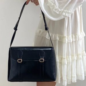 Vintage Faux Leather Messenger Bag - Y2K Aesthetic, Grunge Style, Cute Tops