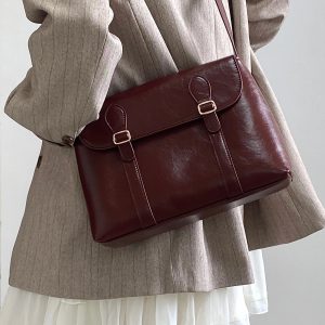 Vintage Faux Leather Messenger Bag - Y2K Aesthetic, Grunge Style, Cute Tops