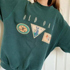 Vintage Forest Green Y2K Sweatshirt - Grunge Aesthetic Cute Top