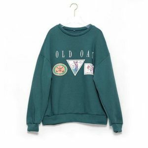 Vintage Forest Green Y2K Sweatshirt - Grunge Aesthetic Cute Top