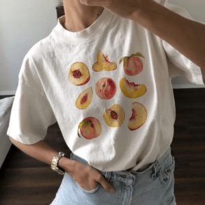 Vintage Peaches Y2K T-Shirt - Cute Tops for Coquette & Grunge Aesthetic