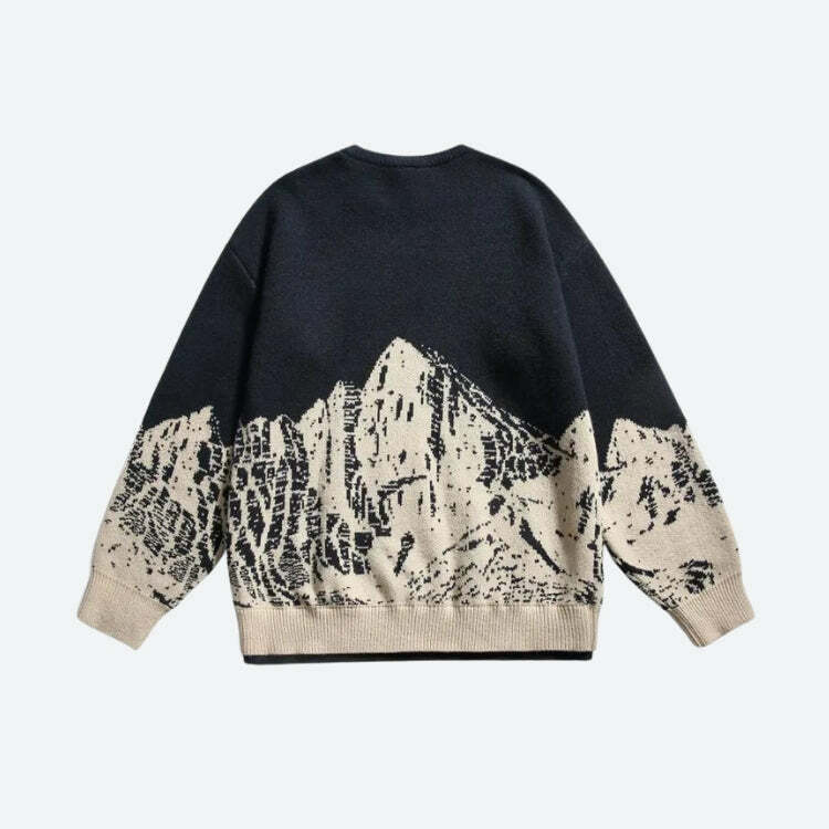 Vintage Y2K Mountain Knitted Sweater - Cozy Grunge Aesthetic Top