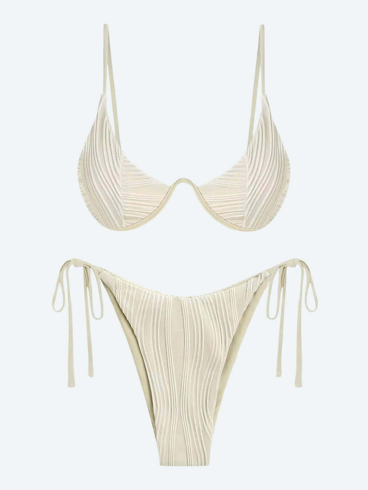 Wavy Striped Wired Cup Bikini Set - Y2K Aesthetic Swimwear for Summer