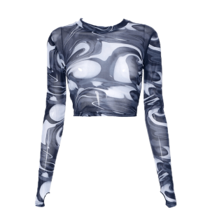 Wavy Y2K Long Sleeve Top - Cute Pastel Goth & Grunge Aesthetic Style