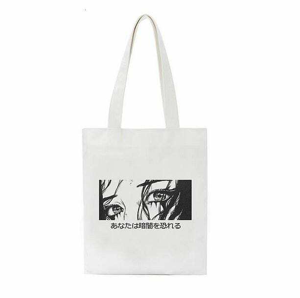 Y2K Aesthetic Anime Eyes Tote Bag - Cute Pastel Goth & Grunge Style