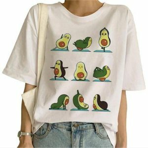 Y2K Aesthetic Avocado Yoga T-Shirt: Cute Tops for Grunge & Coquette Styles