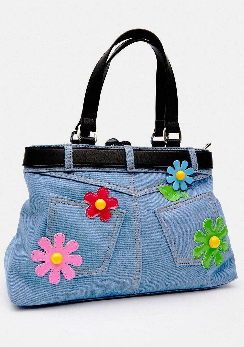 Y2K Aesthetic Belted Denim Handbag - Cute Grunge & Coquette Style