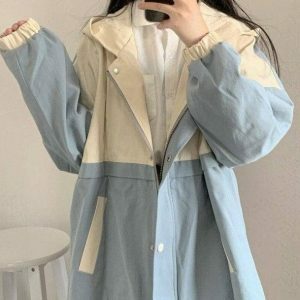 Y2K Aesthetic Blue Sky Rain Jacket - Cute Tops for Grunge & Coquette Styles