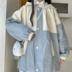 Y2K Aesthetic Blue Sky Rain Jacket - Cute Tops for Grunge & Coquette Styles