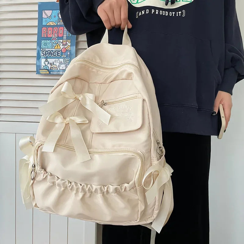 Y2K Aesthetic Bow School Backpack - Cute Pastel Goth & Grunge Style