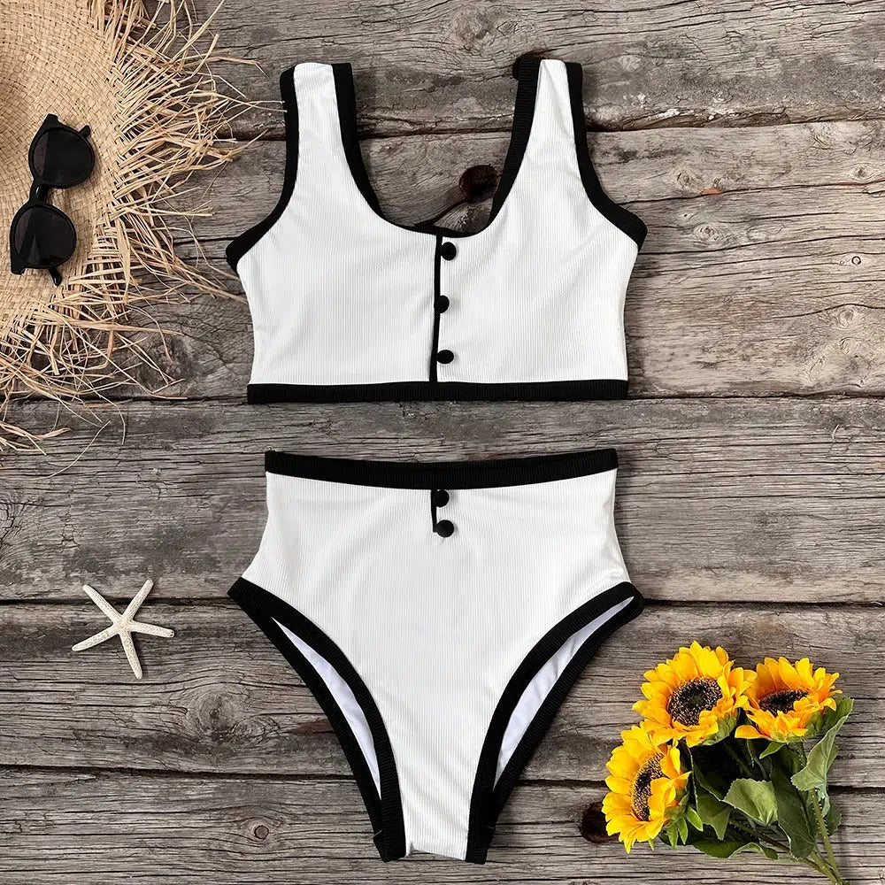 Y2K Aesthetic Button Up Bikini Set - Cute Tops for Summer Vibes