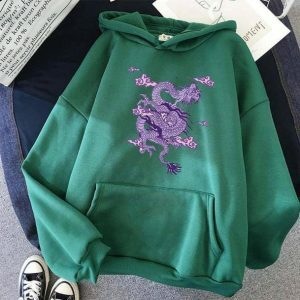 Y2K Aesthetic Chinese Dragon Hoodie - Grunge & Coquette Style Top